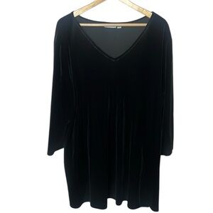 Susan Graver 3X Black Velvet V Neck 3/4 Sleeve Tunic Stretch Essential Holiday